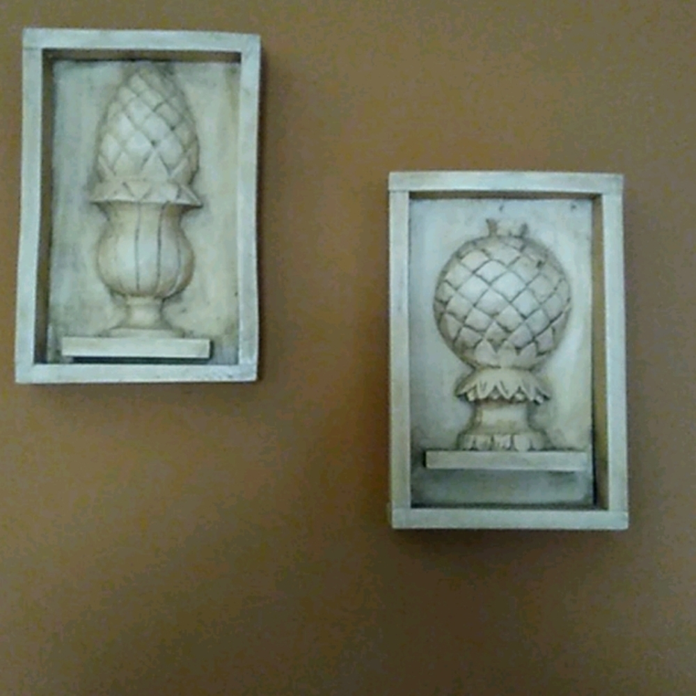 Pair Carved Shadow Box Finial Wall Hangings